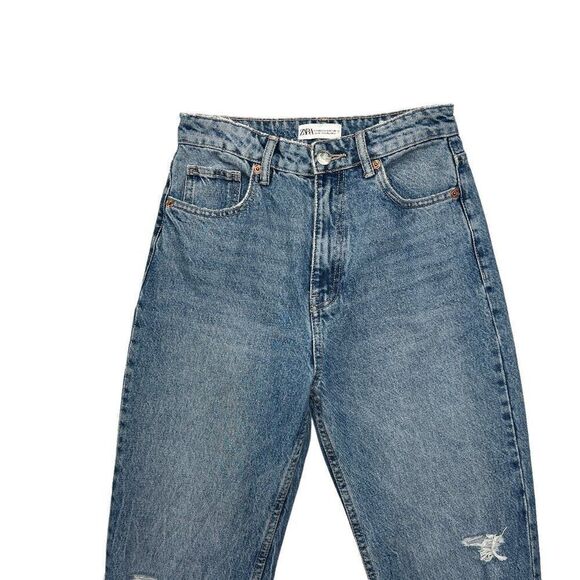 Zara Jeans Women's Size 4 Blue Light Wash High Rise Distressed Denim Jeans - Picture 3 of 10